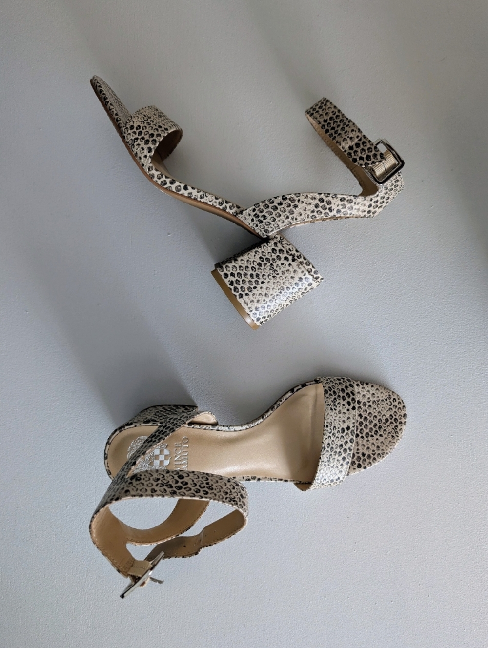 Vince Camuto GIDGENA Women's Neutral Leopard-Print Block Heel Sandals